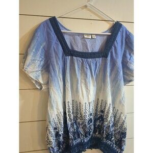 Cato 22/24w 100% cotton top boho Blue white Beach summer casual